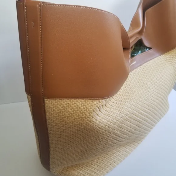 NWT - Alexander McQueen Large Leather Raffia Bow Bag Natural Tan - Picture 9 of 16